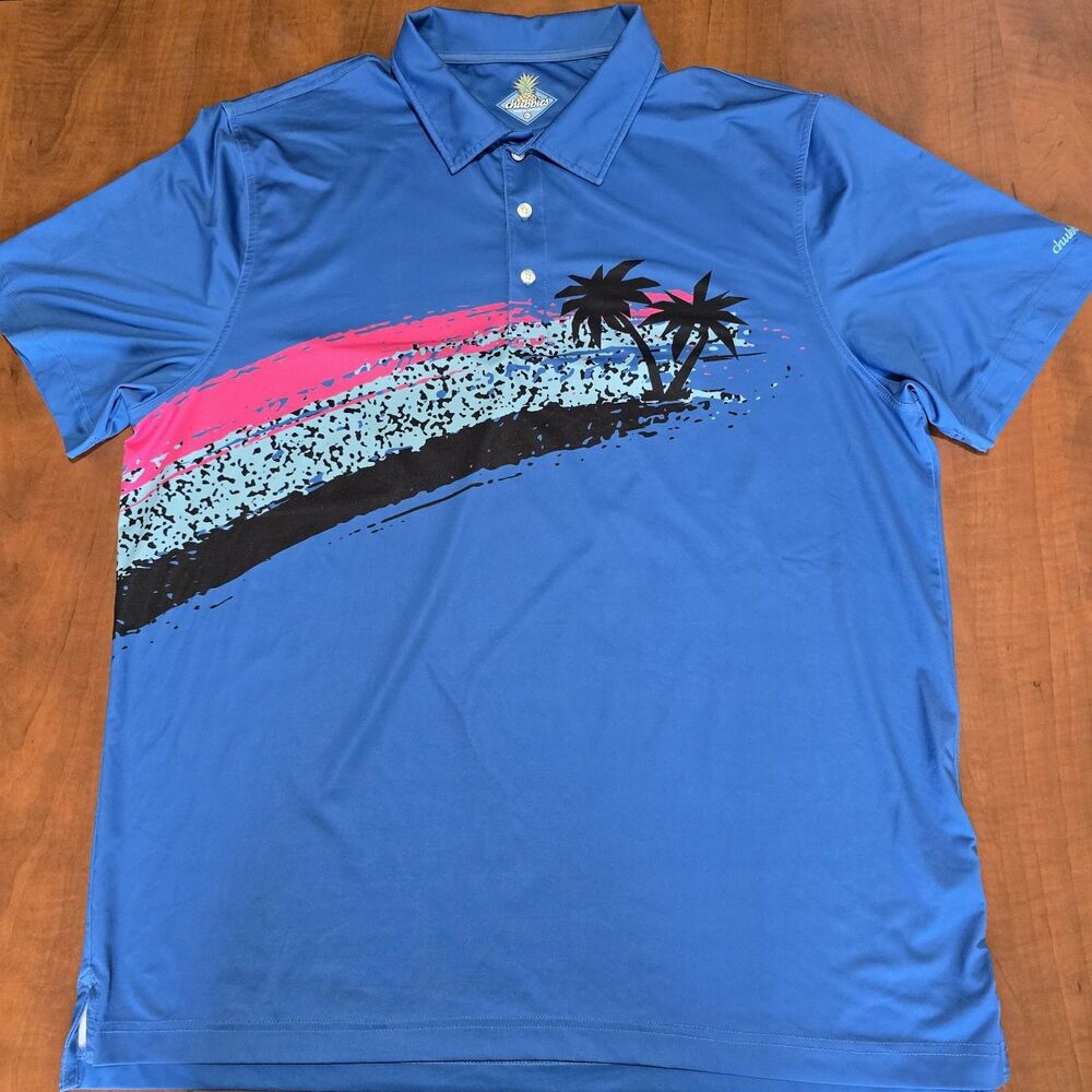 Chubbies Vice City Vibes Short Sleeve Tropical Print Moisture Wick Polo Shirt XL